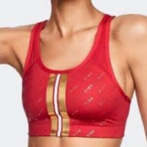 Victoria Secret PINK Women's Ultimate Unlined Racerback Red and Gold Sports Bra